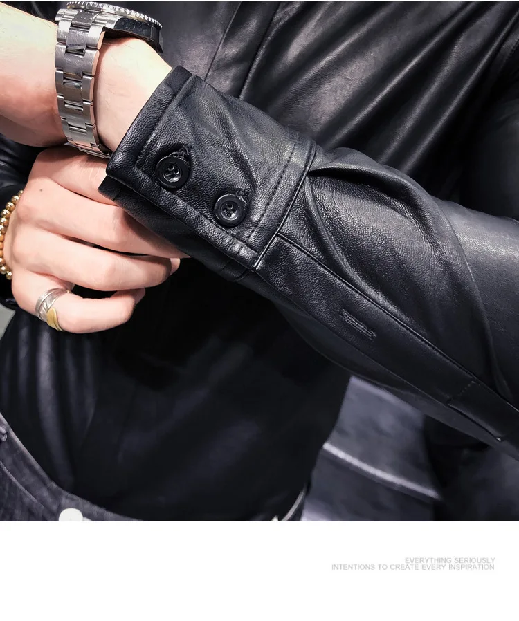 Модная Корейская-Стиль осень стиль владельца магазина-Стиль Slim Fit Sportsman кожаные пальто Для мужчин рубашка воротник раскладная кровать с отложным воротником жесткая