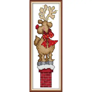 

Joy Sunday Christmas deer patterns Cross Stitch kit 14CTDMC Cross Stitch Printed Canvas Needlework Set Christmas Home decoration