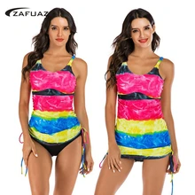 Танкини, костюм для серфинга,, два предмета, купальник, градиентный, спортивная короткая юбка, винтажный Мягкий купальник, Ретро стиль, купальник для женщин, одежда для тренировок