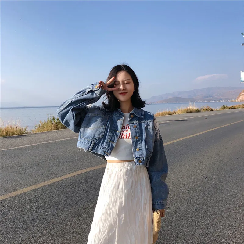 

Spring Clothing New Style Korean-style Jeans Coat Stereo Flower Embroidered Loose-Fit Jeans Coat Chain Tassels Versatile Coat