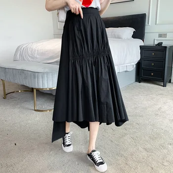 

Summer 2020 New Irregular Solid Color Elegant Long Pleated Red With High Waist Of Sen Department School Girl Adult Skirts Womens