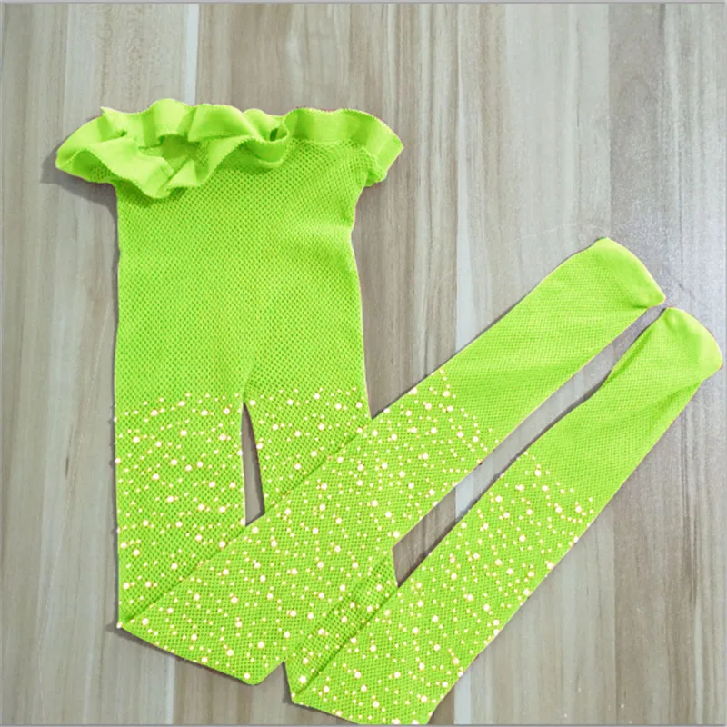 Модная футболка без рукавов для Одежда для детей; малышей; девочек рыболовная сеть для рыбной ловли, однотонные колготки с Стразы Блеск Колготки - Цвет: Зеленый