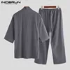 Japonais hommes Kimono pyjamas ensembles mâle Robe Robe 2 pièces/ensemble peignoir vêtements de nuit en vrac homme coton confortable pyjamas ensembles 2022 5XL ► Photo 2/6