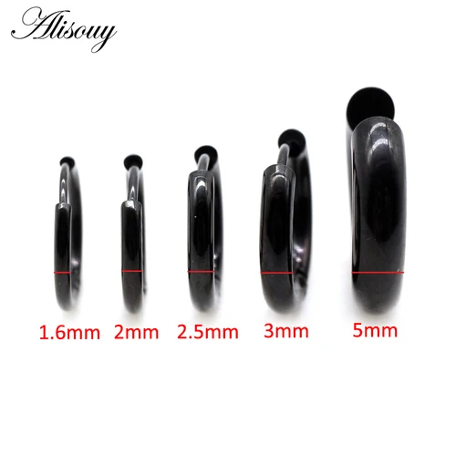 Alisouy 2pcs 스테인레스 스틸 1.6/2/2.5/3/5mm 두께 여성 남성 서클 클립 라운드 후프 귀걸이 귀 헬릭스 펑크 피어싱 쥬얼리 2