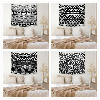 

Modern minimalist style black white geometric pattern tapestry waterproof shading home decor tablecloth beach towel picnic mat