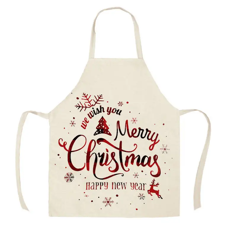 Christmas Tree New Year Kitchen Aprons for Woman Man Home Cooking Baking Shop Cleaning Cotton Linen Apron WQi852
