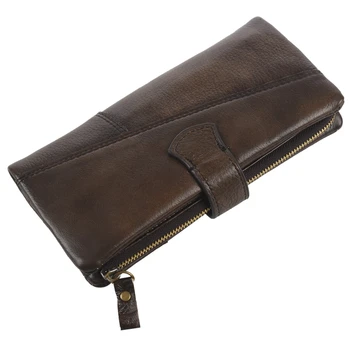 

BAOERSEN Leather Fashion Stitching Long Wallet New Casual Multi-Card Bit Purse New Retro Men's RIFD Wallets Brown