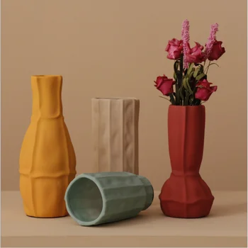

Nordic Morandi Ceramics Vase Geometric Glazed Vase Floral Arrangement Bottle Flower Pots Table Planters Desktop Decorations