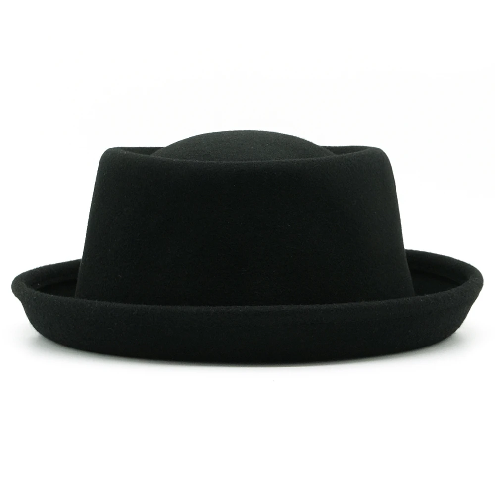 100% Wool Felt Pork Pie Hat Women Men Fedora Curved Brim Crushable Woolen Hats green fedora hat