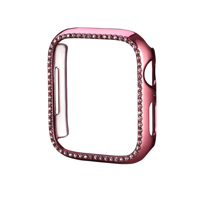 Pink Алмазный чехол для часов из поликарбоната для Apple watch, чехол 44 мм/40 мм iWatch, защитная крышка для экрана из поликарбоната с одним рядом бриллиантов 38 мм/42 мм - Цвет: Pink