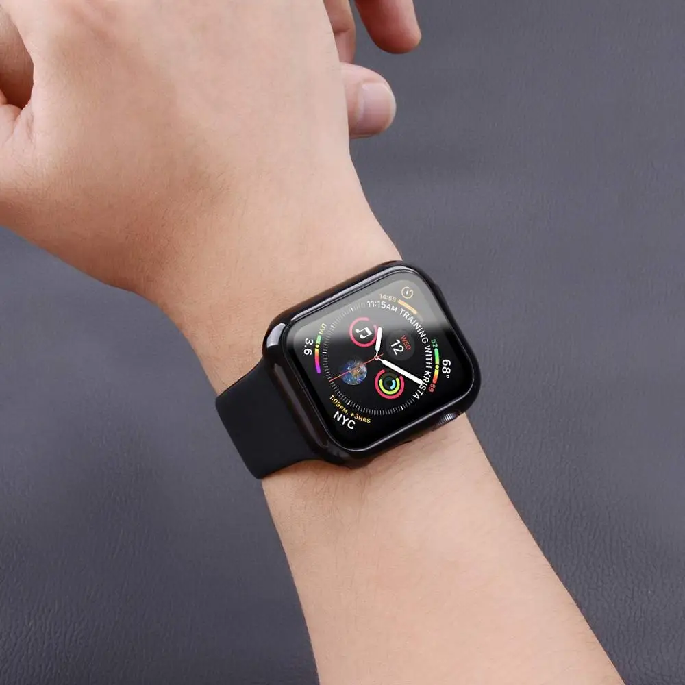 Для Apple Watch 44 мм 42 мм чехол со встроенным закаленным стеклом протектор экрана полное покрытие жесткий iWatch чехол для серии 4