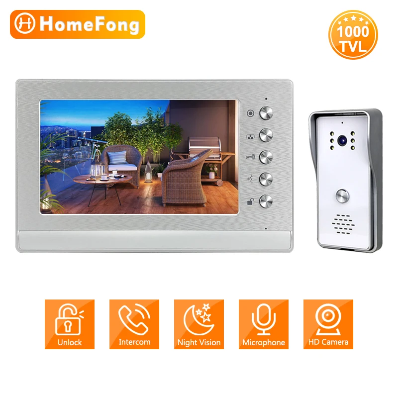 HomeFong 7 Inch Video Intercom For Home Door Phone System Apartment 1000TVL Doorbell With Camera Waterproof Day Night Vision apartment intercom system with door release Door Intercom Systems