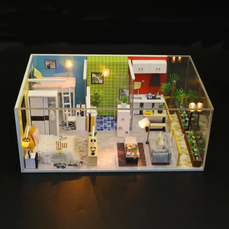 

DIY Hut Loft Villa Handmade Assembled Small House Wind for Making in Model Wooden Toys Birthday Gift