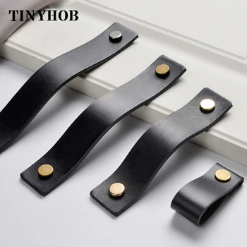 

DIYNorthern European-Style Cowhide Wardrobe Drawer Door Pull Genuine Leather Handle Kitchen Cabinet Handles Furniture Knobs