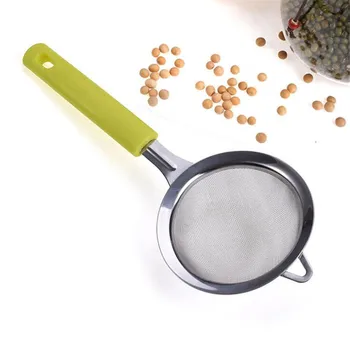 

Multifunctional Stainless Steel Green Kitchen Soy Milk Filter Hand-Held Flour Sieve Oil Egg Kitchen Tools