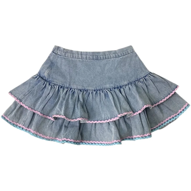 Summer Gothic Harajuku Cute Denim Cake Skirts Hot Girl Fashion Sweet
