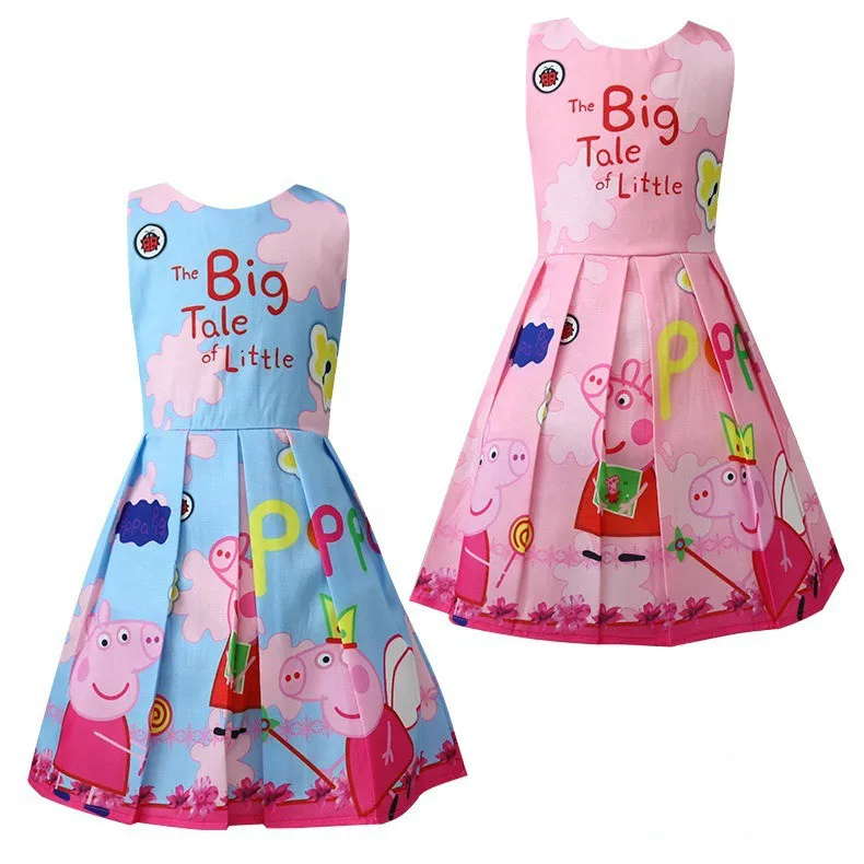 

Pippa Pig Child Girl Dress Summer Elegant Cute Princess Cartoon Party Performance Pink and Blue Dress