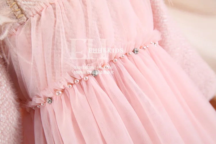 Girls wear plus velvet dress autumn and winter new products beaded princess dress thick mesh dress