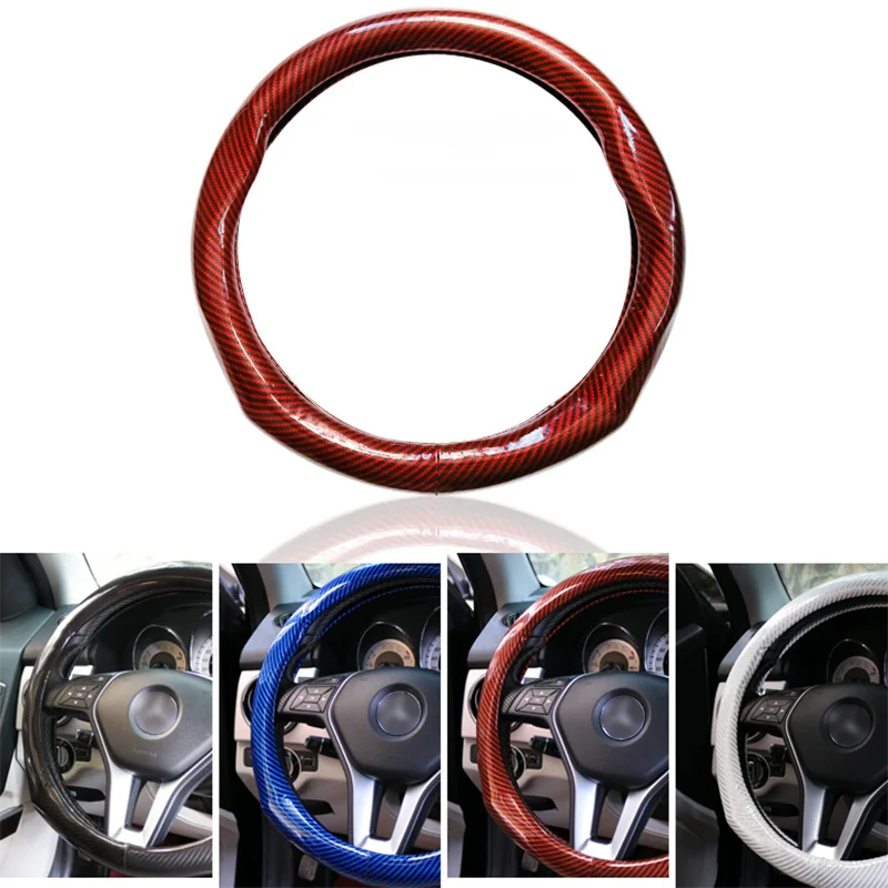 Carbon Fiber Leather Car Steering Wheel Cover for Volkswagen Audi Land