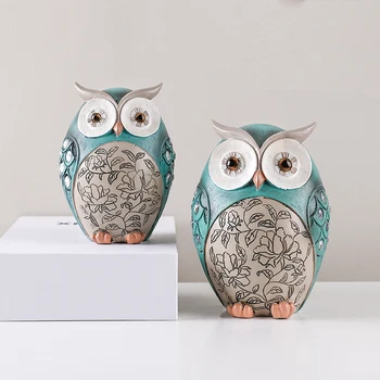 

WU CHEN LONG Lucky Retro Owl Family Modern Living Room Desk Decoration Ceramic Material Art Good Luck Christmas Figurine R4080