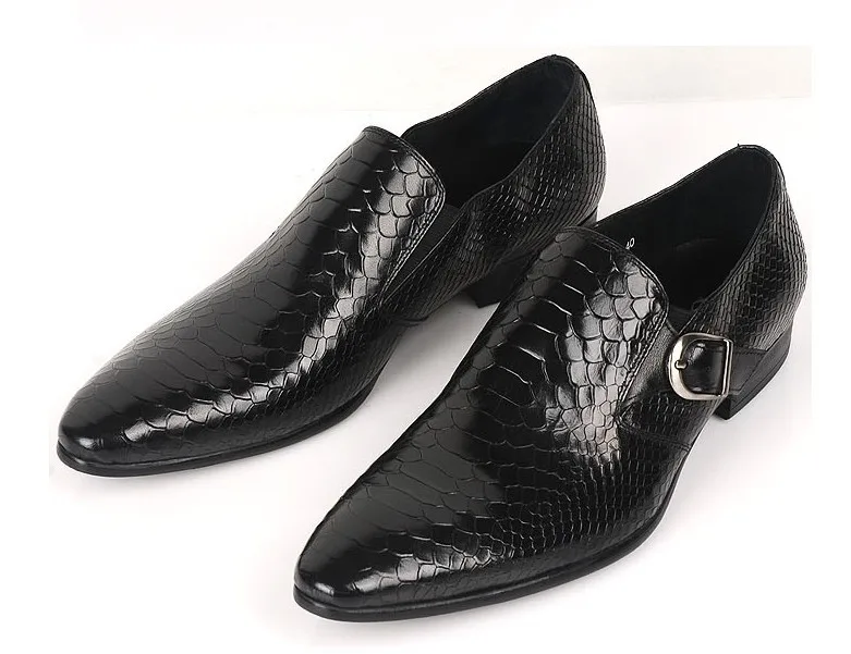 

Genuine Leather Snake Skin Pattern Formal Wear MEN'S SHOES Fashion Foot Covering-Business MEN'S Leather Shoes Black 37 Code