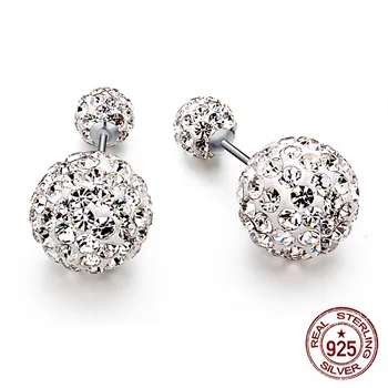

S925 sterling silver earrings double-sided pearl earrings size crystal ball gypsophila star full diamond front and rear earrings