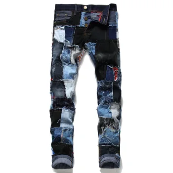 

Denim Ripped Hole MOTO BIKE Straight Jeans Men'S OverSize 38 40 42 2020 Autumn Spring HIP HOP Punk Rock Streetwear Trouers
