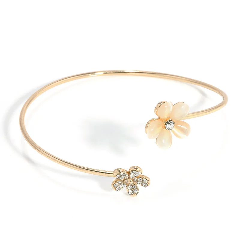 Metal Crystal Bracelet Women Girl Fashion Flower Opal Charm Jewelry