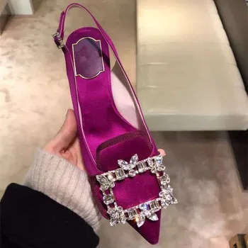 

Hot Sale Sandals Women Elegant Pointed Toe Summer Shoes Woman Chunky Heels Ladies Party Shoes Rhinestoned Decor Sandalias Mujer