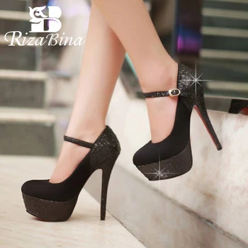 

RIZABINA Women Pumps Shoes Fashion Patchwork Designer Platform Shoes Women Sexy Thin High Heels Buckle Party Footwear Size 32-43