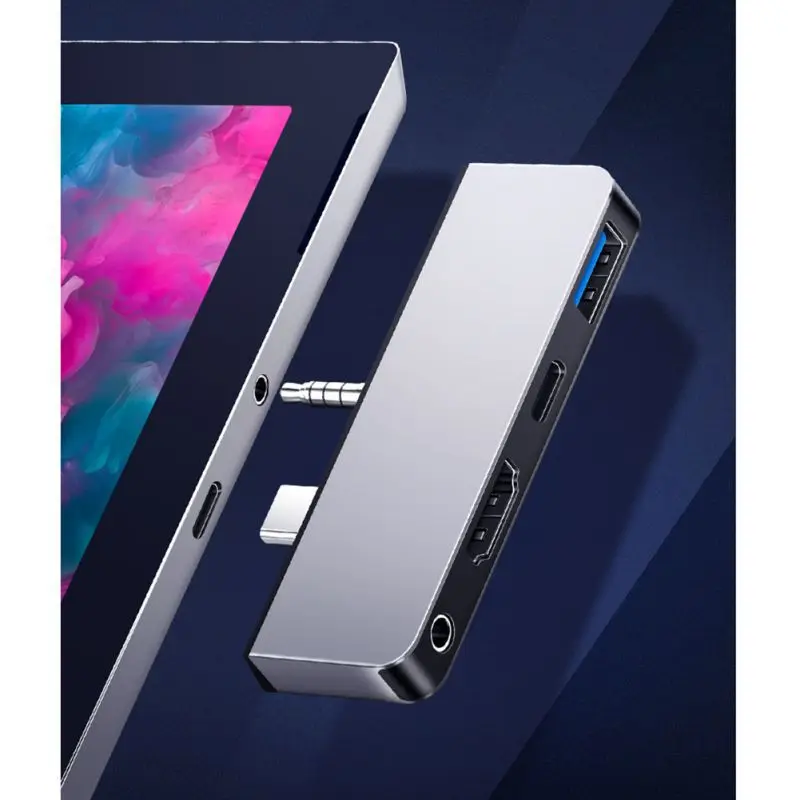 Sale New 4 In 1 USB Docking Station Hub Headphone Adapter For Surface Go Practical 4 In 1 USB3 0 Type C HDMI 3 5mm port