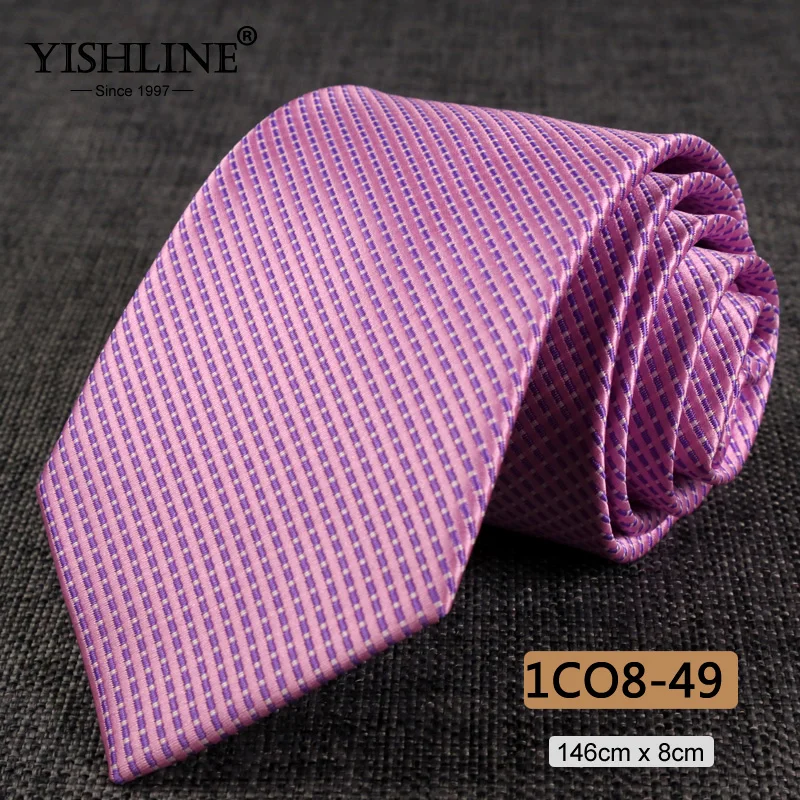 1CO8-49 YISHLINE, распродажа, 8 см, мужские галстуки, классический галстук, синий, для мужчин, в полоску, в клетку, серый, розовый, деловой галстук для жениха, свадебные аксессуары - Цвет: 1CO8-49