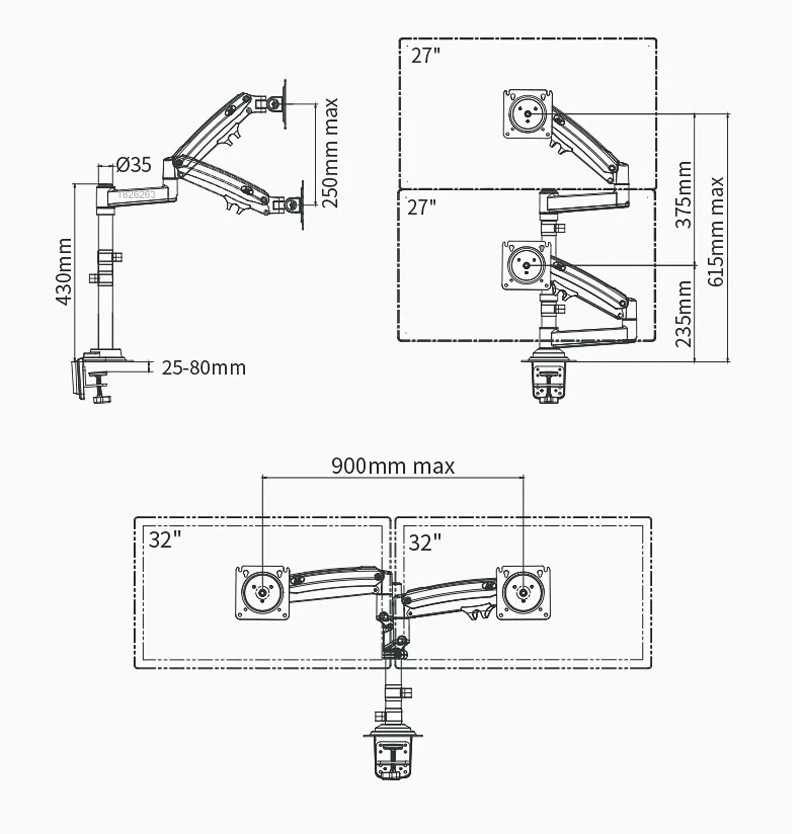 Desktop Gás Spring Dual Braço nb H180 Fp2 22 32 Monitor Holder 10 17 Laptop Support Air Press Mount Stand 2-12kg de Carga - Imagem 3