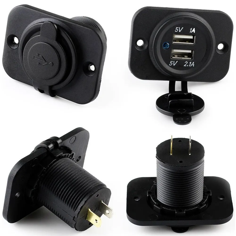 3.1Amp Waterproof Motorcycle Dual USB Port Charger Socket 1A % 2.1A for Car Boat Marine RV Mobile with Blue LED Indicator