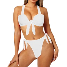 Vertvie, женский сексуальный Одноцветный раздельный купальник, Холтер, милый галстук, бантик, Наборы бикини,, летний купальник, женский купальник, пляжная одежда