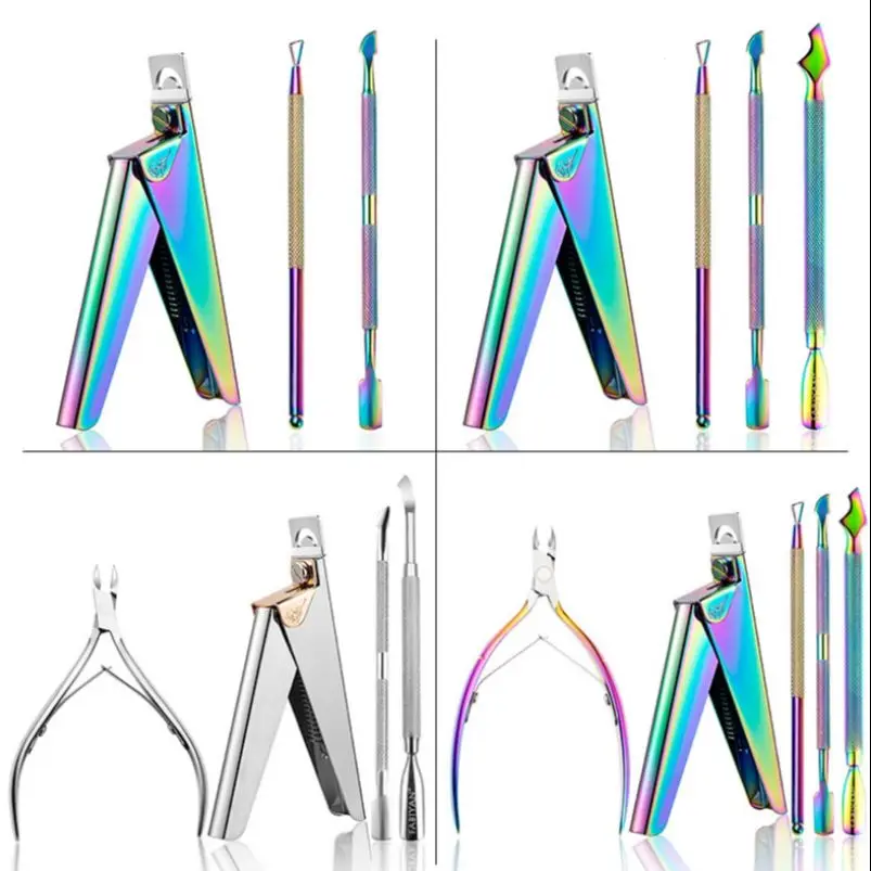 

7 Style Stainless Steel Nail Cuticle Pusher Tweezer Nail Art Files Remove Manicure Care Clean Tool