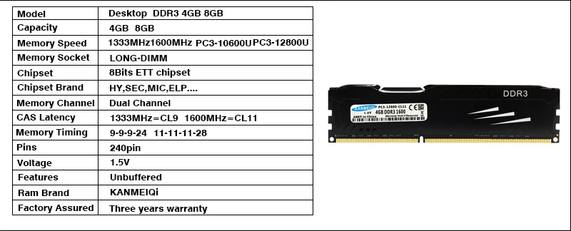 KANMEIQi DDR3 ram 8 Гб 1866 1600 настольная память с радиатором pc3 dimm 4 Гб 1333 МГц 1,5 в CL11