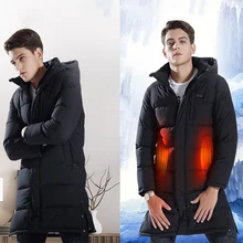 Новое поступление, Длинные куртки с подогревом, usb-обогреватель для мужчин, пуховое пальто с подогревом, зимние теплые хлопковые ветровки с капюшоном на открытом воздухе