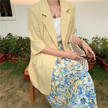 

Spring Summer Women Short Sleeve Sun Protection Thin Tailored Coat OL Casual Streetwear Clothes