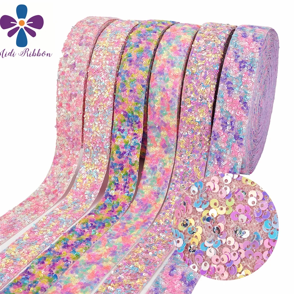 

Stock Sale 1.5inch 38mm Sequin Ribbon Wide Hair Accessories For Girls Hair Dress Decoration Headband,25Yards/Roll