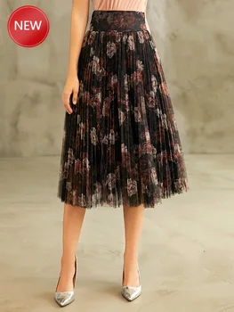 

Women Ou Fan Kitts Autumn 2020 New Female Non-Mainstream Fashion Printed Romantic Pleated Lace Mesh Skirt Bubble Skirt