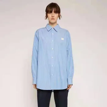 

2020 Autumn Simple Smiley Logo Face Color Matching Stripes Versatile Long Sleeve Shirt for Men Women Unisex A3