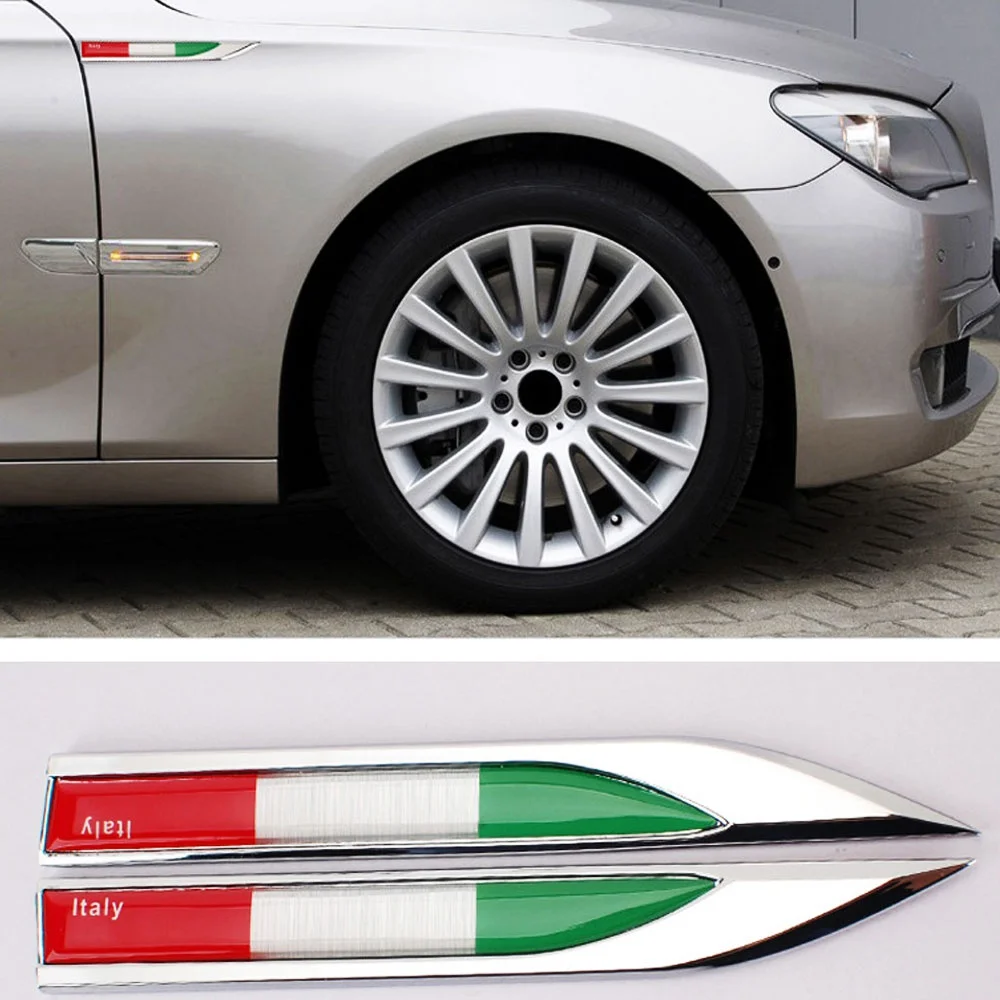 DSYCAR 2Pcs/Pair Car 3D Metal Italy Flag Emblem Badge Decals