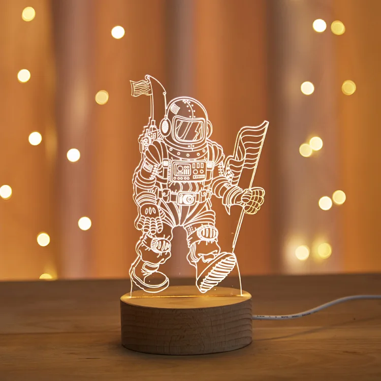 Новинка 2019, Ночной светильник, деревянный креативный 3D светильник астронавтов, прикроватная лампа, настольная лампа, Детская лампа