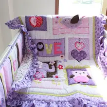 Детское постельное белье, 5 шт., детское постельное белье, фиолетовое, с вышивкой, детская комфортная Детская кровать, забор, простыня, простыня, все сезоны