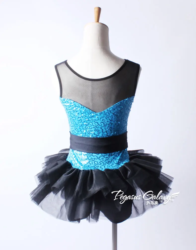 Women Sleeveless Sequins Ballerina Dance Dress Black& Blue Ballet Tutu Leotard Costume Dancewear Girls Children Ballet Clothes