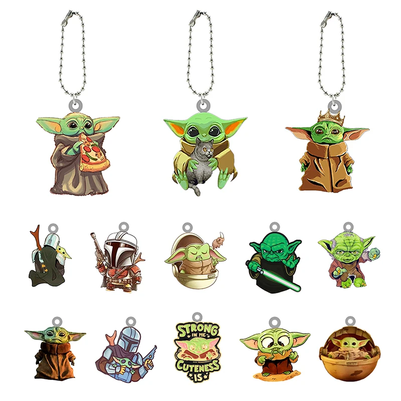 Disney Cartoon Star Wars Naughty Cute Tiny Baby Yoda Keychains Acrylic Doll Key Chain Gift for Boys Men Creative Jewelrys FYD197 | Украшения