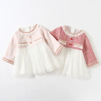 

Girls Autumn Dress New Long Sleeve Princess Dress Baby Girl Embroidery Mesh Patchwork Outfits 2020 Kids Cute Clothes