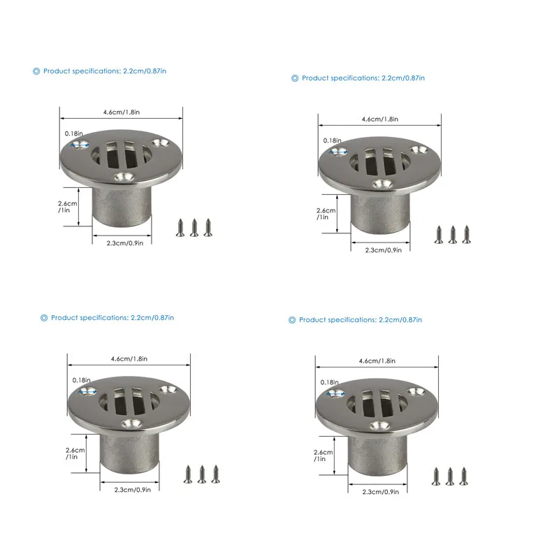 

4 шт., дренажные фитинги для яхты, из нержавеющей стали, 7/8 дюйма, 22 мм