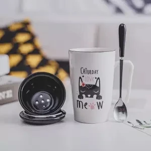 Чашка керамическая чашка Женская Студенческая Корейская версия Милая с ложкой ложка пара чашка домашняя большая емкость кофейная кружка - Цвет: 400ML set